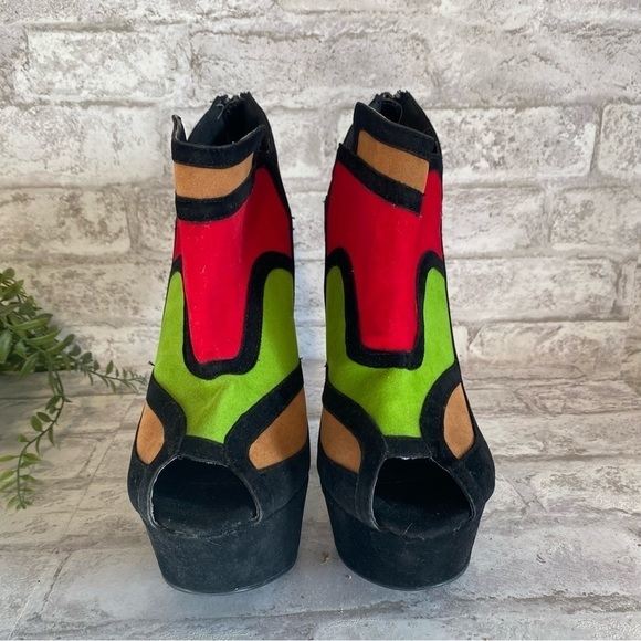 ALBA Andrea Color-block Heels with zipper Red Green Brown‎ Black Womens Size 10 - Picture 3 of 8